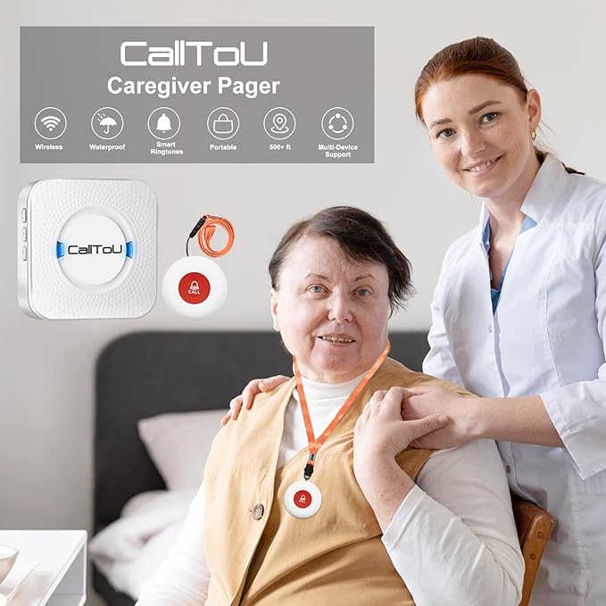 CallToU Wireless Caregiver Pager Smart Call System 2 SOS Call Buttons/Transmitters 2