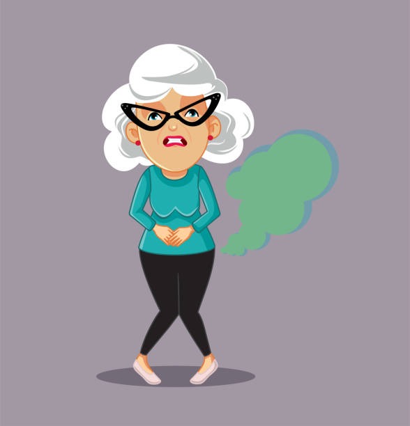 Senior grandma suffering from flatulence problem due to celiac disease