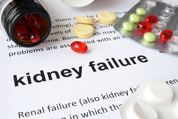 Paper with kidney failure and pills. Medical concept.